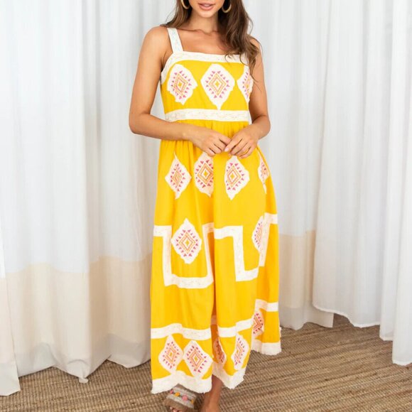 Anannasa Dresses & Skirts - Anannasa HARPER Embroidery Boho Dress Patchwork Lace Trim M